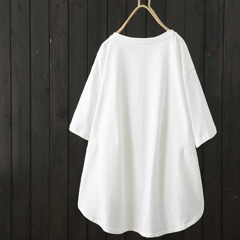 T-shirt décontracté à manches courtes et col rond pour femme, imprimé Buddha Stones , en coton, ample et uni, pour l'été