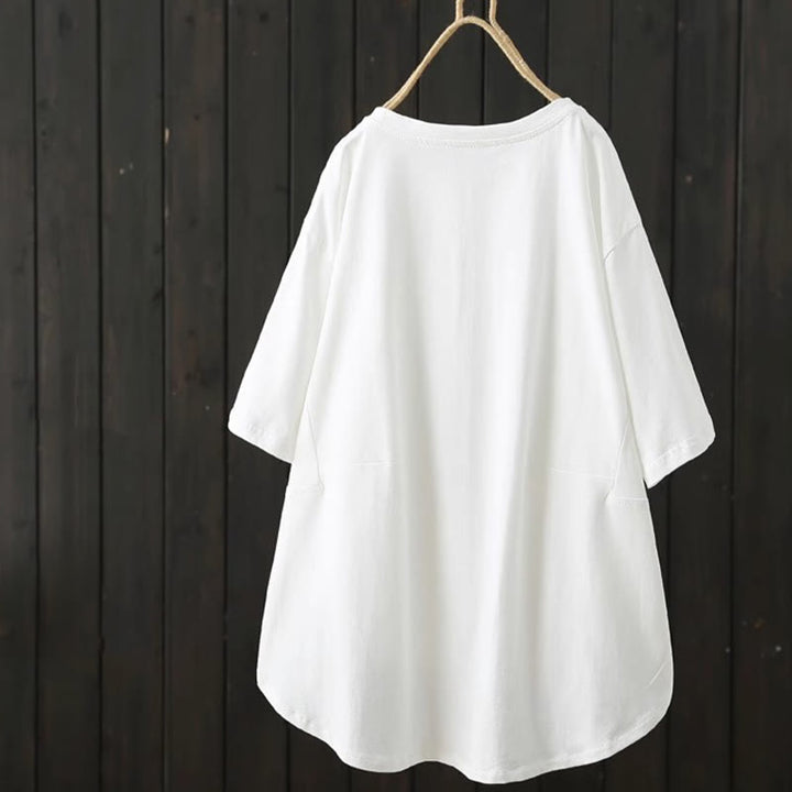 T-shirt décontracté à manches courtes et col rond pour femme, imprimé Buddha Stones , en coton, ample et uni, pour l'été