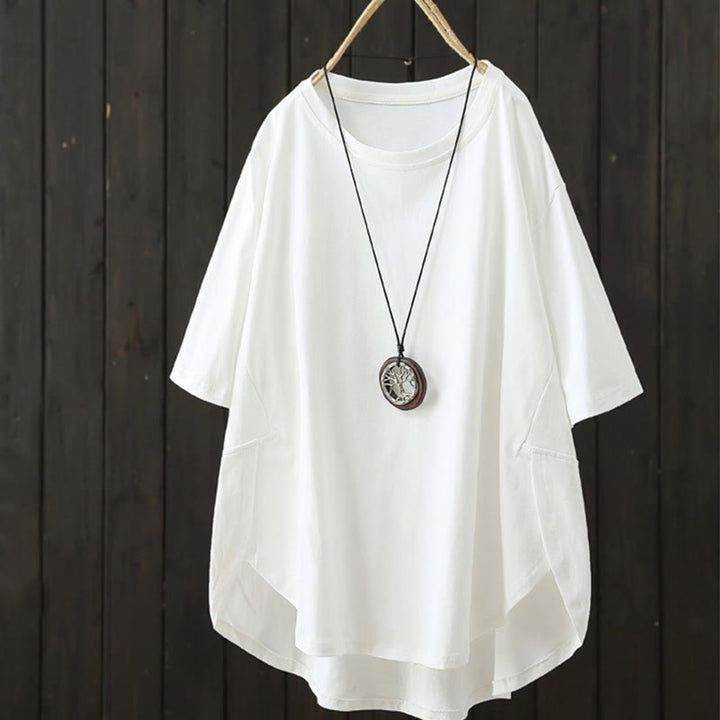 T-shirt décontracté à manches courtes et col rond pour femme, imprimé Buddha Stones , en coton, ample et uni, pour l'été - Blanc - US14，UK/AU18，EU46 (2XL) - image 2