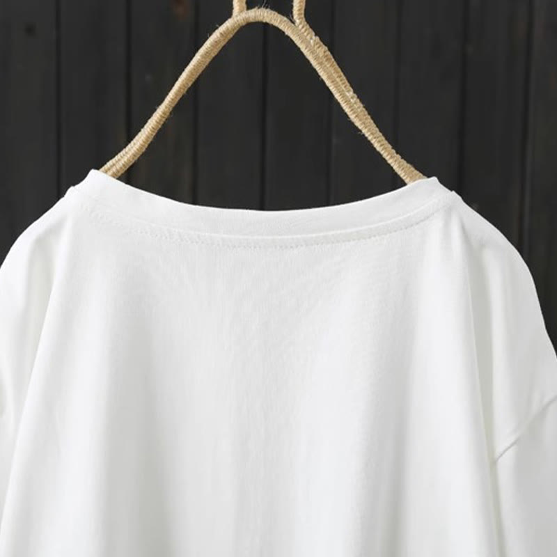 T-shirt décontracté à manches courtes et col rond pour femme, imprimé Buddha Stones , en coton, ample et uni, pour l'été - image 4