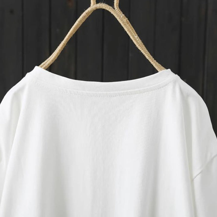 T-shirt décontracté à manches courtes et col rond pour femme, imprimé Buddha Stones , en coton, ample et uni, pour l'été - image 4