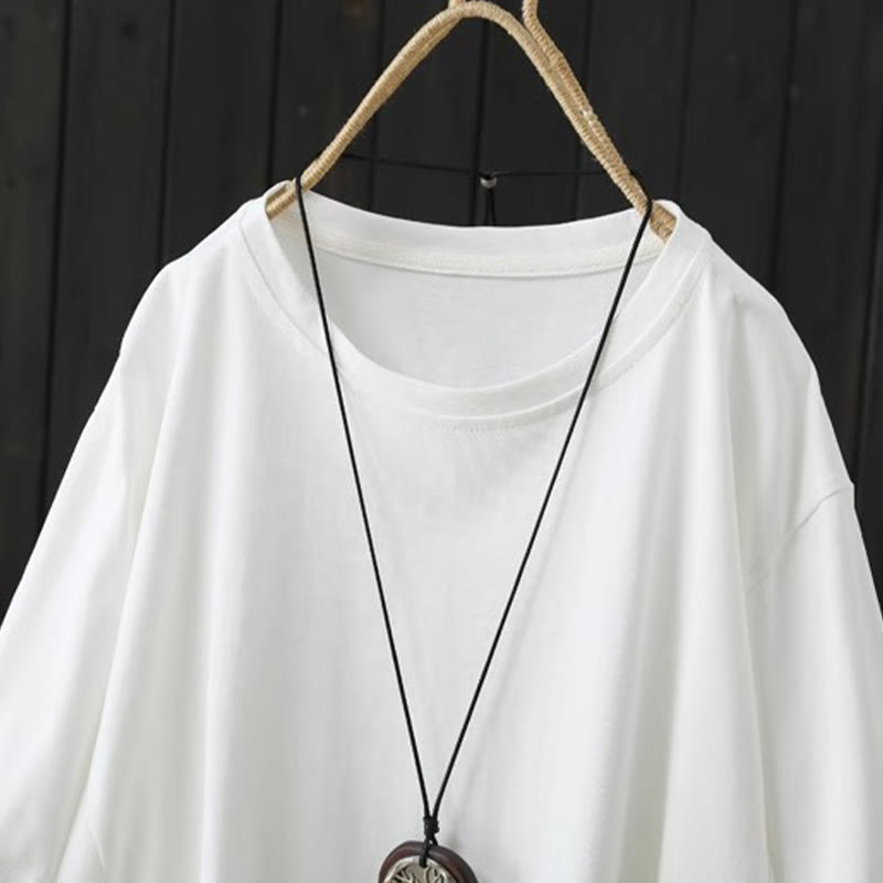 T-shirt décontracté à manches courtes et col rond pour femme, imprimé Buddha Stones , en coton, ample et uni, pour l'été - image 5