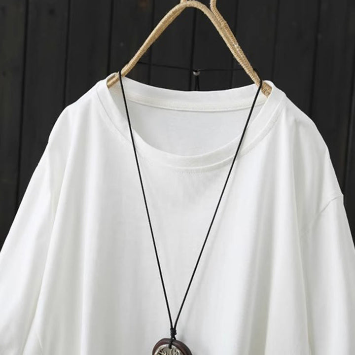 T-shirt décontracté à manches courtes et col rond pour femme, imprimé Buddha Stones , en coton, ample et uni, pour l'été - image 5