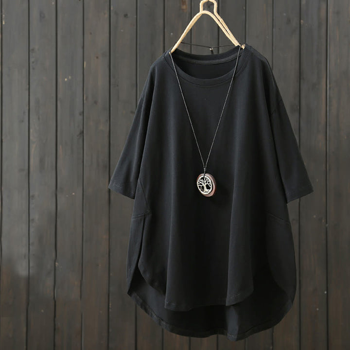 T-shirt décontracté à manches courtes et col rond pour femme, imprimé Buddha Stones , en coton, ample et uni, pour l'été