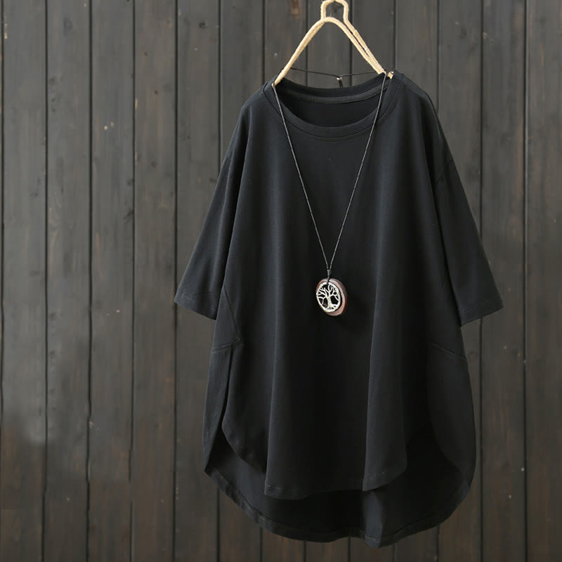 T-shirt décontracté à manches courtes et col rond pour femme, imprimé Buddha Stones , en coton, ample et uni, pour l'été - Noir - US14，UK/AU18，EU46 (2XL) - image 13