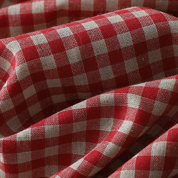 Robe mi-longue Buddha Stones à carreaux style vintage avec revers et manches courtes en coton et poches - image 13