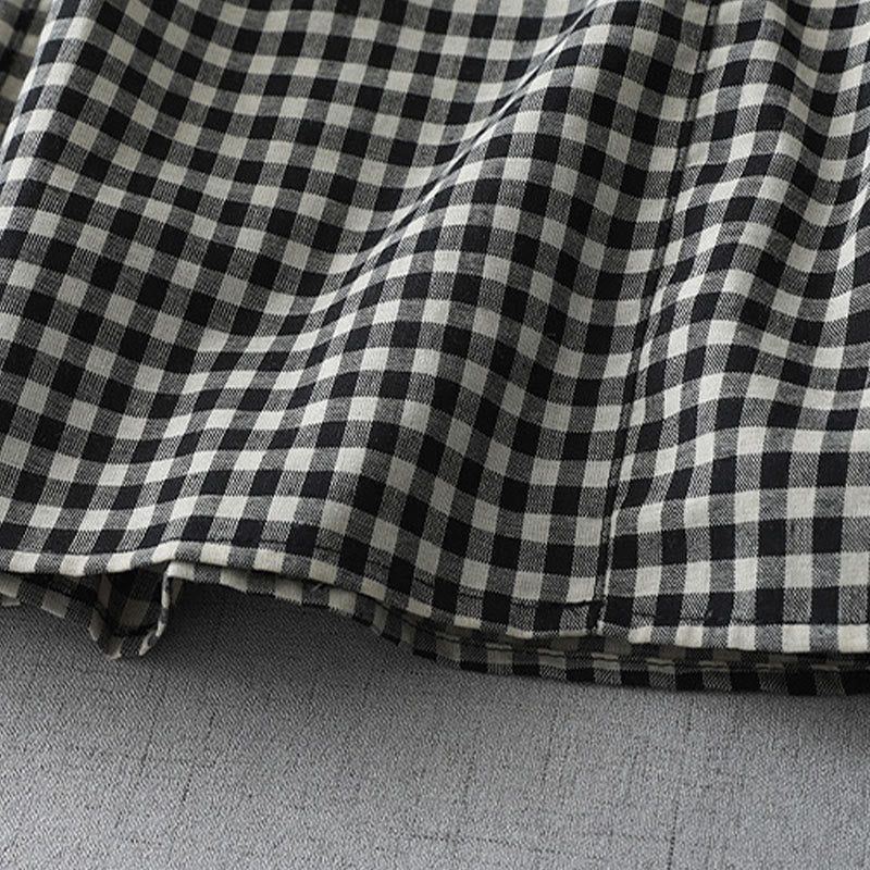 Robe mi-longue Buddha Stones à carreaux style vintage avec revers et manches courtes en coton et poches - image 5