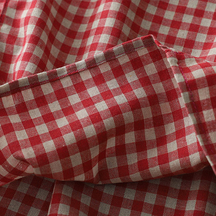 Robe mi-longue Buddha Stones à carreaux style vintage avec revers et manches courtes en coton et poches - image 14