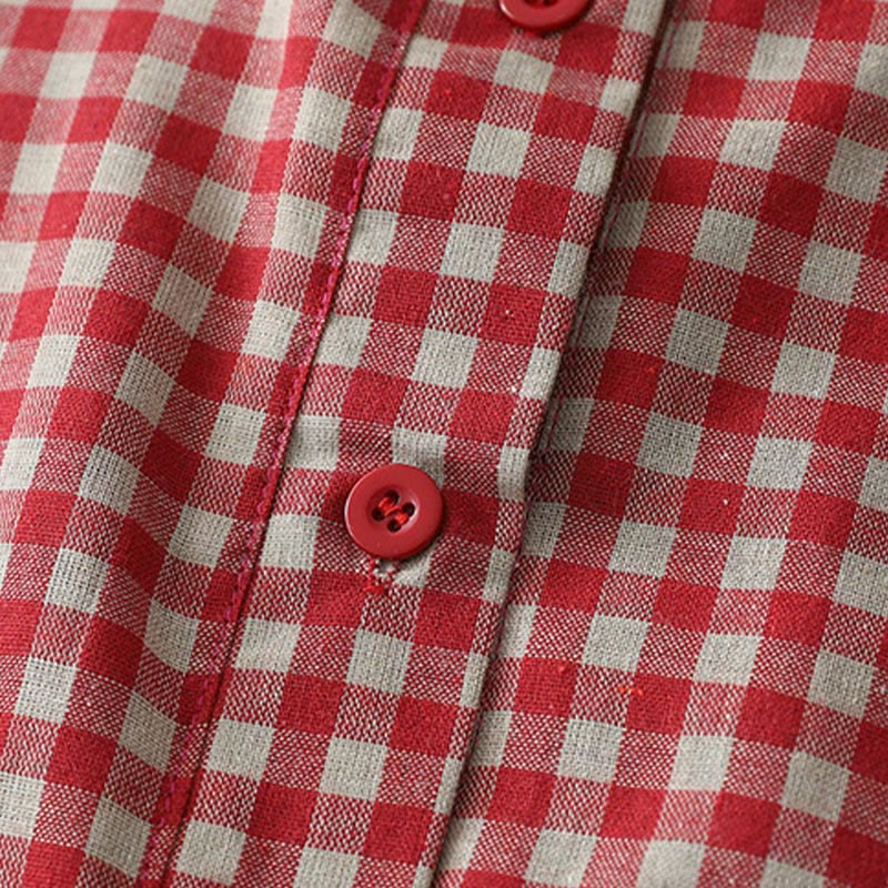 Robe mi-longue Buddha Stones à carreaux style vintage avec revers et manches courtes en coton et poches - image 11