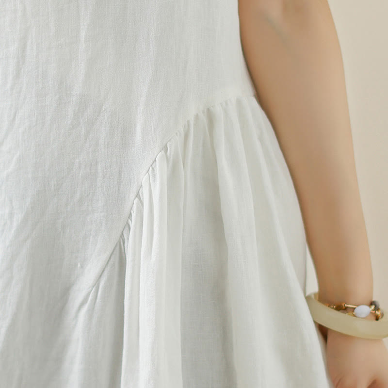 Robe mi-longue décontractée en coton sans manches avec poches et boutons au dos, motif floral Buddha Stones - image 9