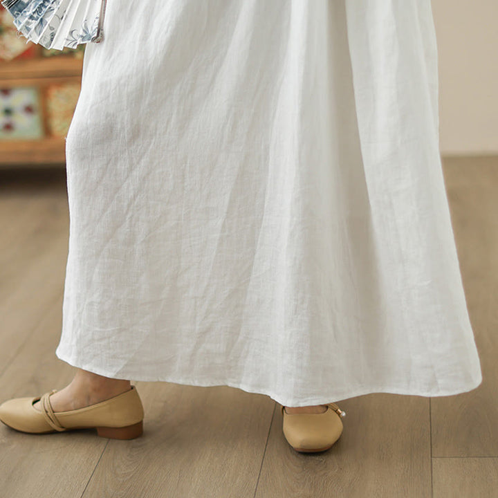 Robe mi-longue décontractée en coton sans manches avec poches et boutons au dos, motif floral Buddha Stones - image 12