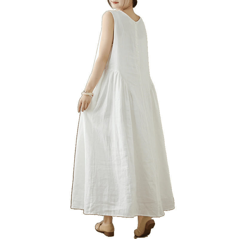 Robe mi-longue décontractée en coton sans manches avec poches et boutons au dos, motif floral Buddha Stones - image 13