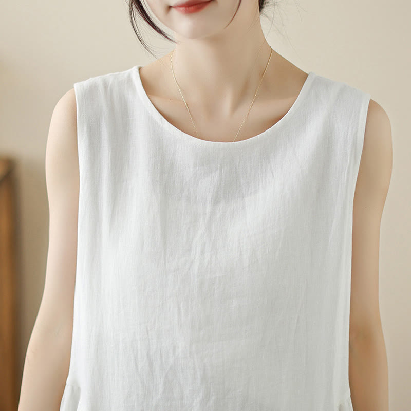 Robe mi-longue décontractée en coton sans manches avec poches et boutons au dos, motif floral Buddha Stones - image 7