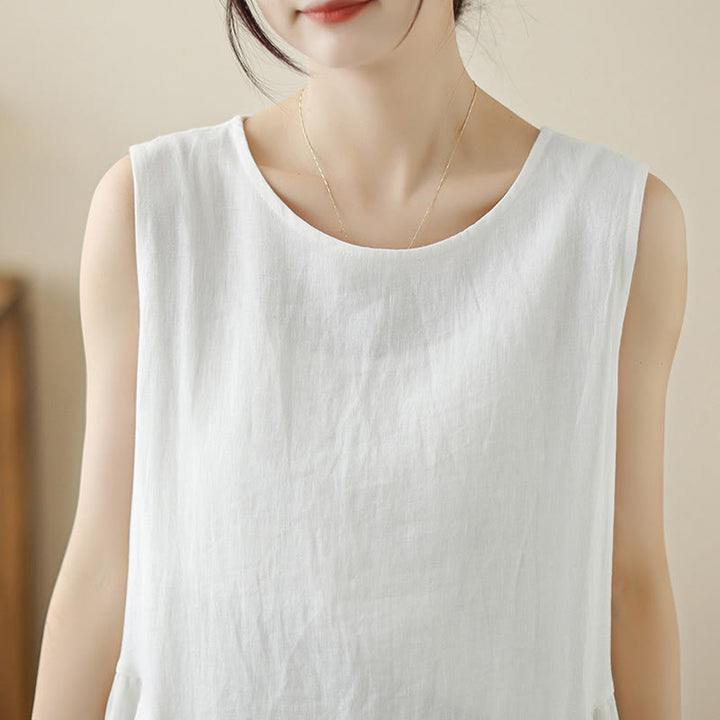Robe mi-longue décontractée en coton sans manches avec poches et boutons au dos, motif floral Buddha Stones - image 7