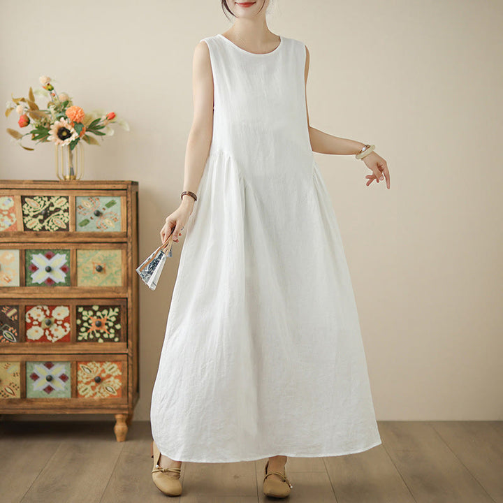 Robe mi-longue décontractée en coton sans manches avec poches et boutons au dos, motif floral Buddha Stones - image 5