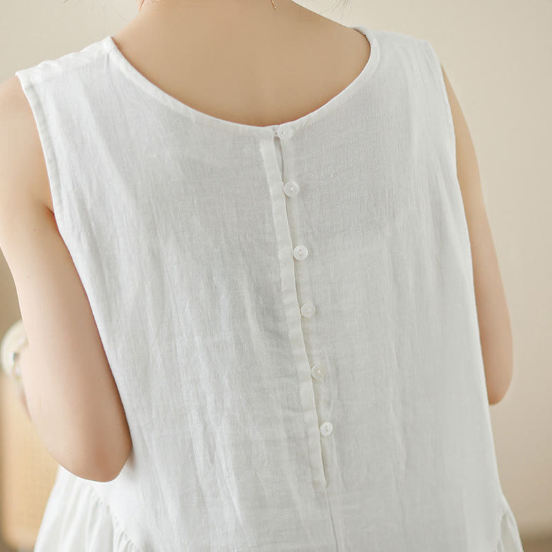 Robe mi-longue décontractée en coton sans manches avec poches et boutons au dos, motif floral Buddha Stones - image 7