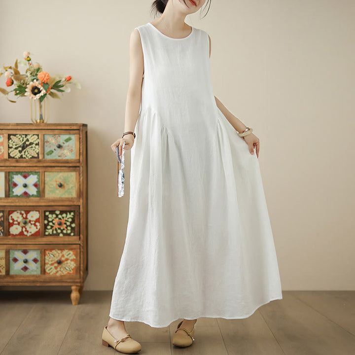 Robe mi-longue décontractée en coton sans manches avec poches et boutons au dos, motif floral Buddha Stones - image 5