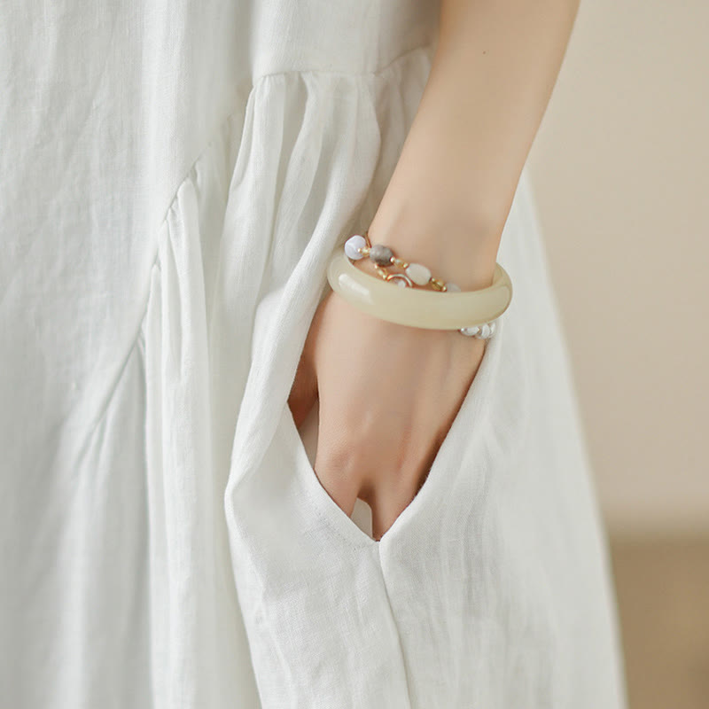 Robe mi-longue décontractée en coton sans manches avec poches et boutons au dos, motif floral Buddha Stones - image 8