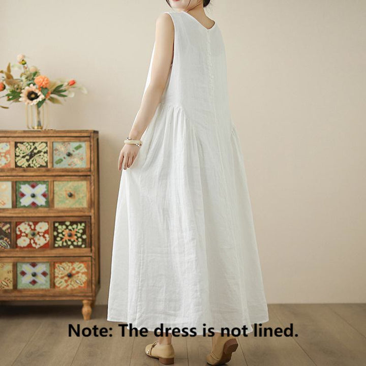 Robe mi-longue décontractée en coton sans manches avec poches et boutons au dos, motif floral Buddha Stones - image 2