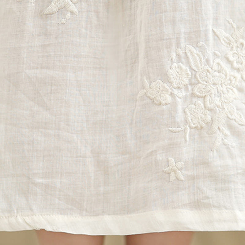 Robe midi décontractée beige en coton et lin avec broderie Buddha Stones et poches, manches trois-quarts - image 11