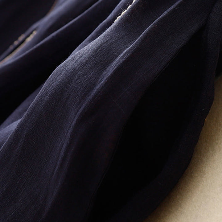 Robe mi-longue en coton sans manches avec imprimé Buddha Stones bleu nuit et lacets, avec poches - image 5