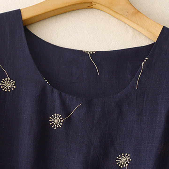 Robe mi-longue en coton sans manches avec imprimé Buddha Stones bleu nuit et lacets, avec poches - image 2