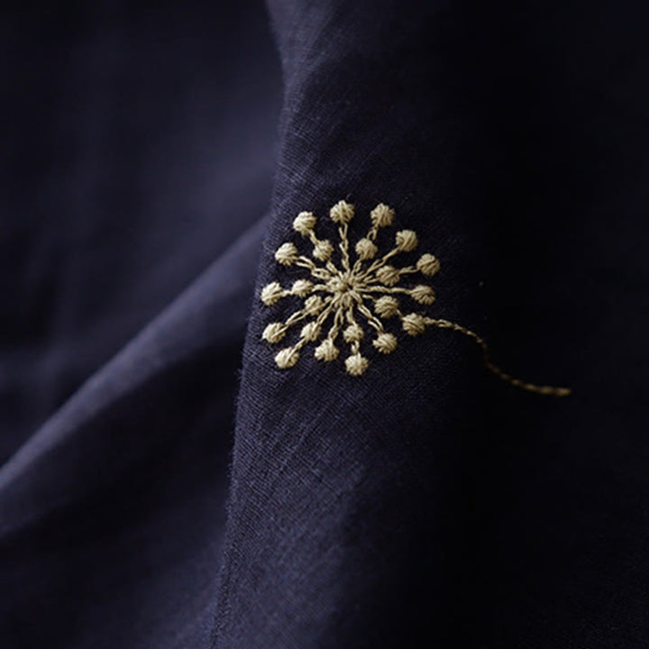 Robe mi-longue en coton sans manches avec imprimé Buddha Stones bleu nuit et lacets, avec poches - image 8