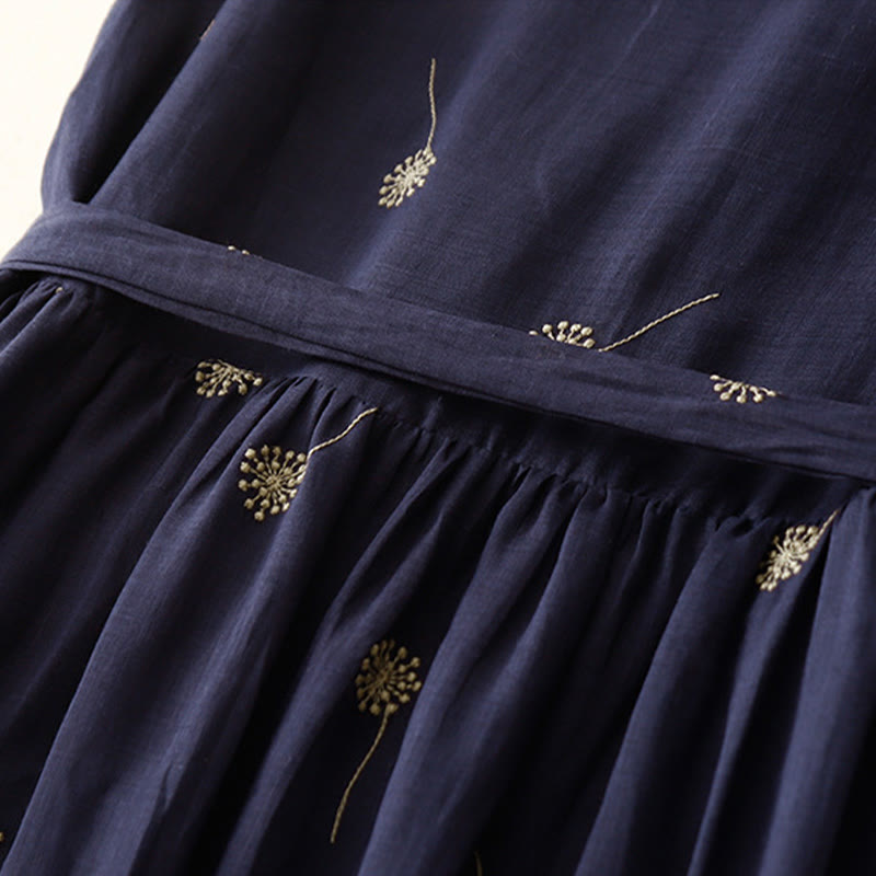 Robe mi-longue en coton sans manches avec imprimé Buddha Stones bleu nuit et lacets, avec poches - image 6