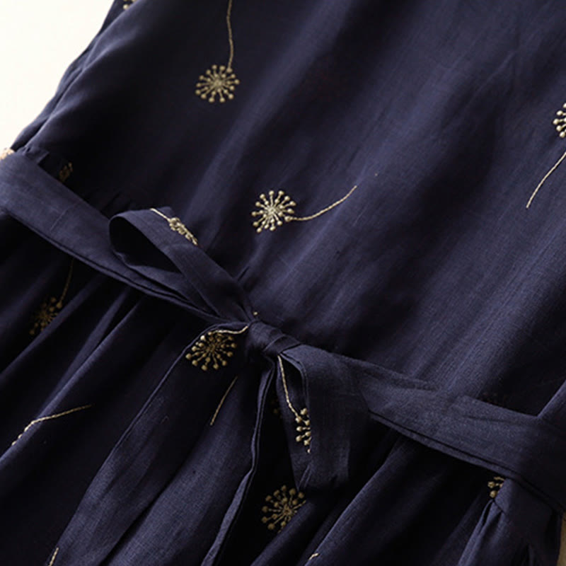 Robe mi-longue en coton sans manches avec imprimé Buddha Stones bleu nuit et lacets, avec poches - image 5