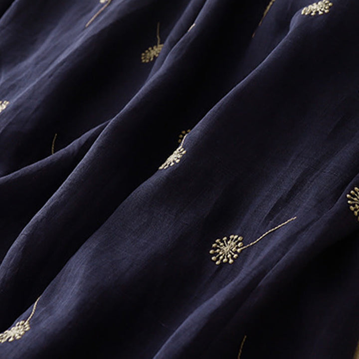 Robe mi-longue en coton sans manches avec imprimé Buddha Stones bleu nuit et lacets, avec poches - image 9