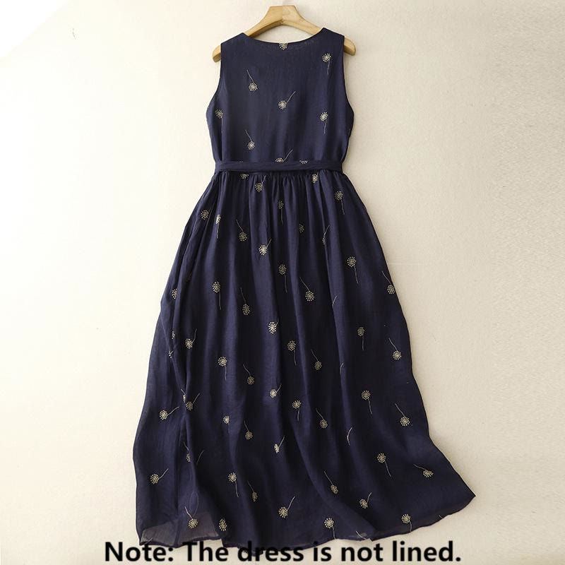 Robe mi-longue en coton sans manches avec imprimé Buddha Stones bleu nuit et lacets, avec poches - image 2