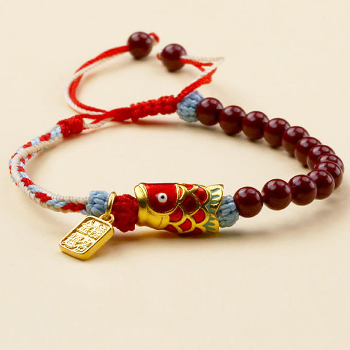 Bracelet porte-bonheur en perles de cinabre et Buddha Stones , poisson koï