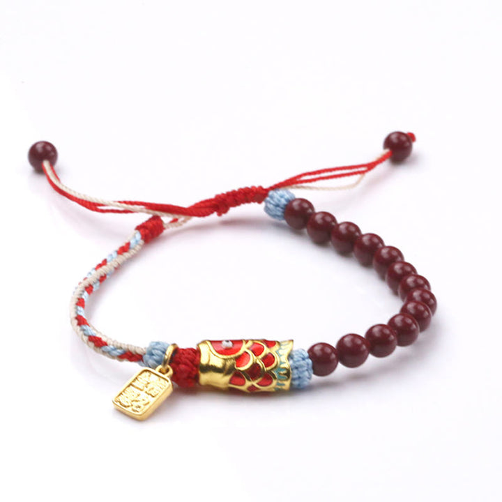 Bracelet porte-bonheur en perles de cinabre et Buddha Stones , poisson koï
