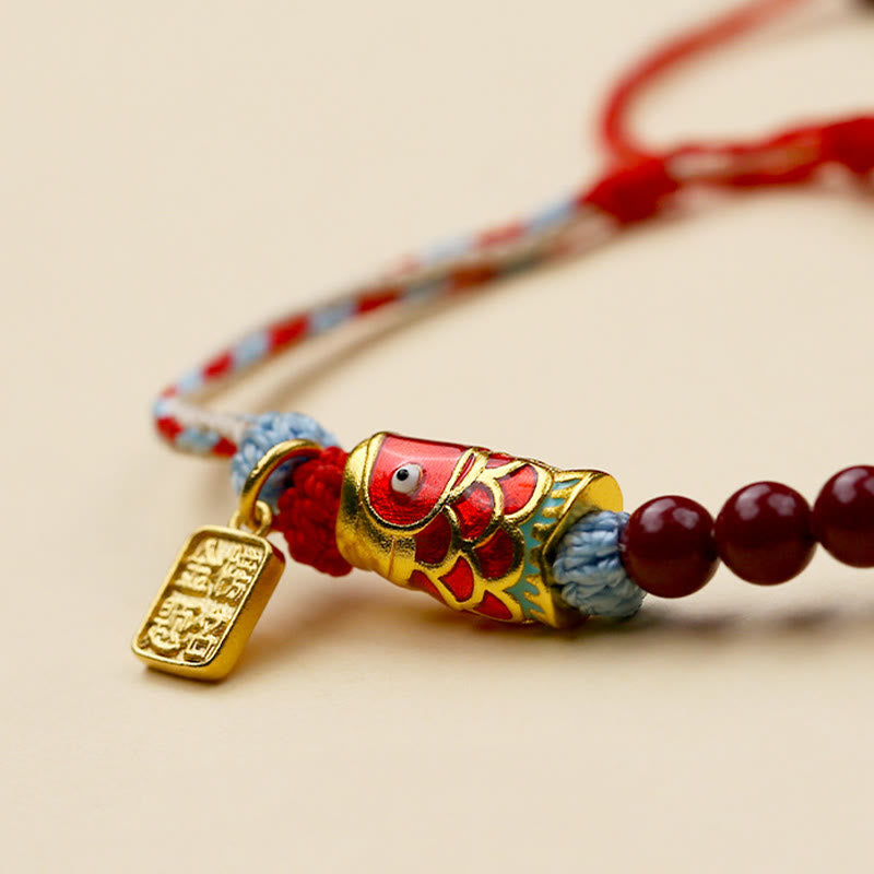 Bracelet porte-bonheur en perles de cinabre et Buddha Stones , poisson koï