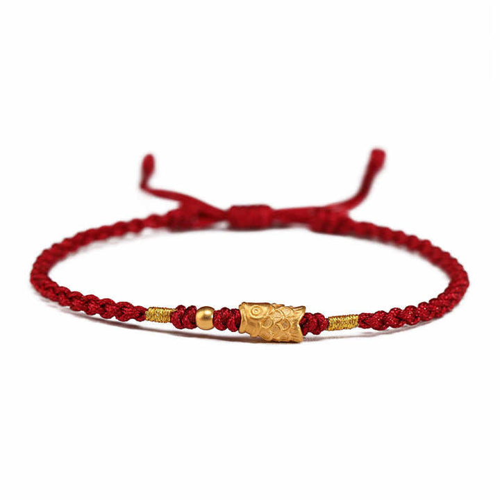 Bracelet tressé fait main en or 999 avec Buddha Stones et protection contre la chance, motif poisson koï
