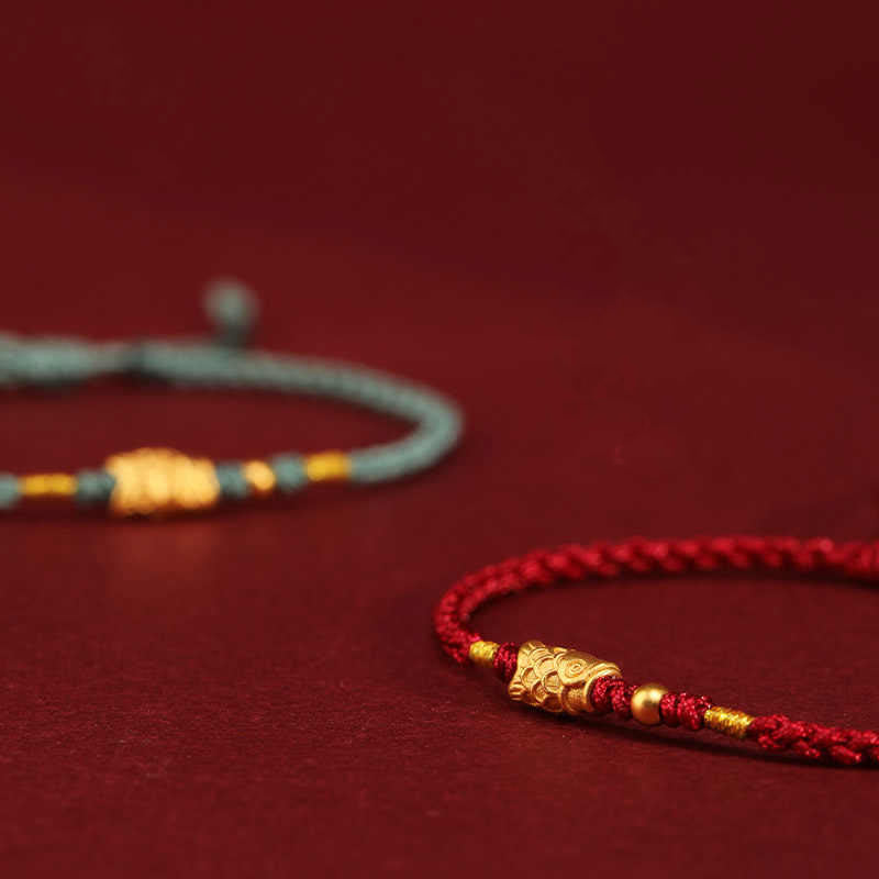Bracelet tressé fait main en or 999 avec Buddha Stones et protection contre la chance, motif poisson koï
