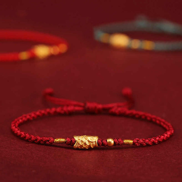 Bracelet tressé fait main en or 999 avec Buddha Stones et protection contre la chance, motif poisson koï