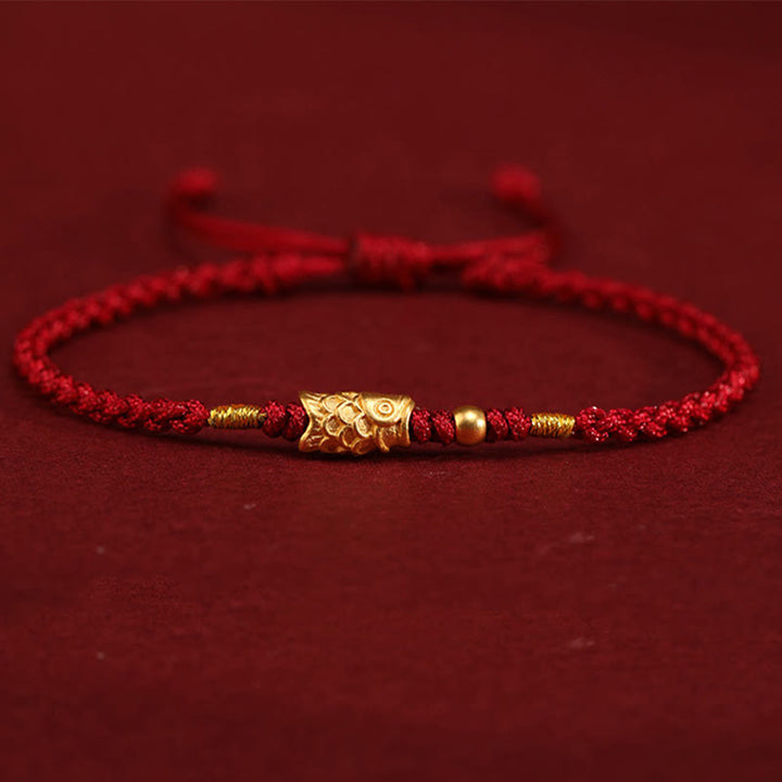 Bracelet tressé fait main en or 999 avec Buddha Stones et protection contre la chance, motif poisson koï