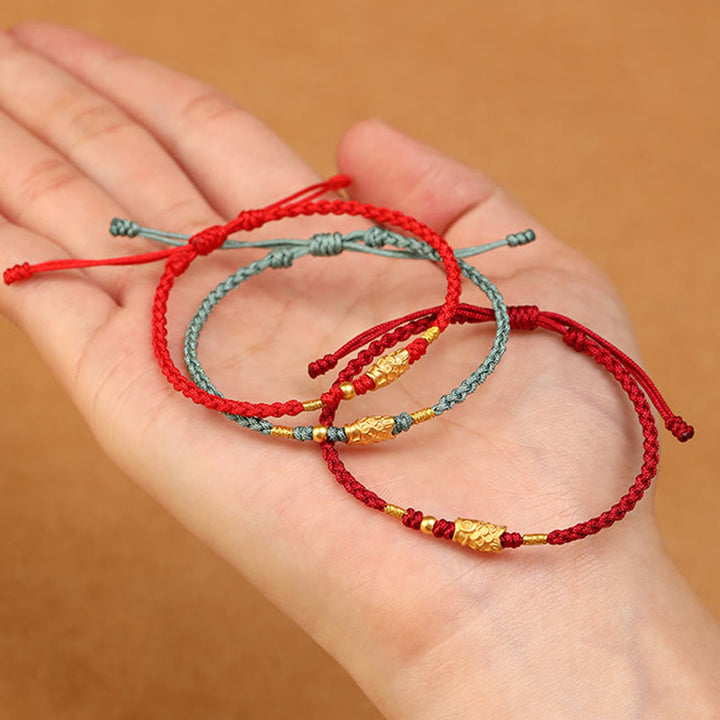 Bracelet tressé fait main en or 999 avec Buddha Stones et protection contre la chance, motif poisson koï
