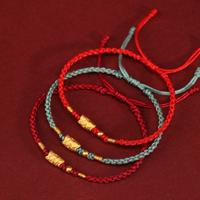 Bracelet tressé fait main en or 999 avec Buddha Stones et protection contre la chance, motif poisson koï