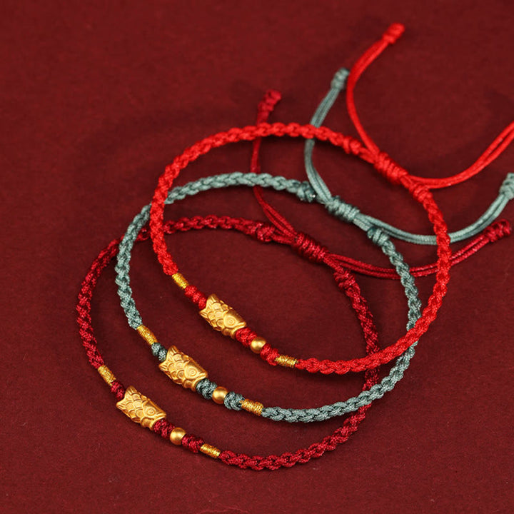 Bracelet tressé fait main en or 999 avec Buddha Stones et protection contre la chance, motif poisson koï