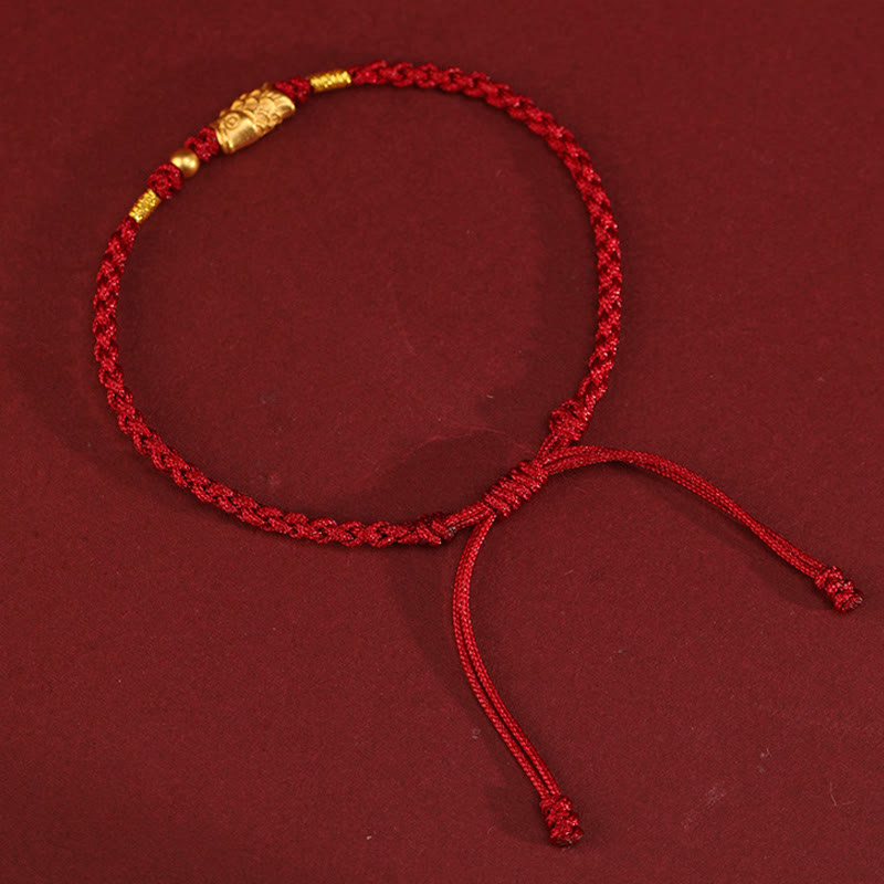 Bracelet tressé fait main en or 999 avec Buddha Stones et protection contre la chance, motif poisson koï