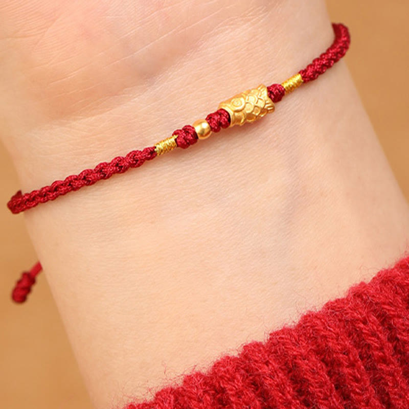 Bracelet tressé fait main en or 999 avec Buddha Stones et protection contre la chance, motif poisson koï