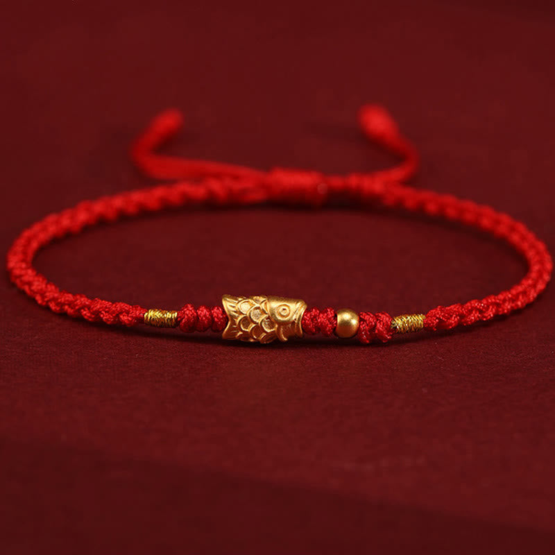 Bracelet tressé fait main en or 999 avec Buddha Stones et protection contre la chance, motif poisson koï - Rouge (Tour de poignet : 14-18 cm) - image 10