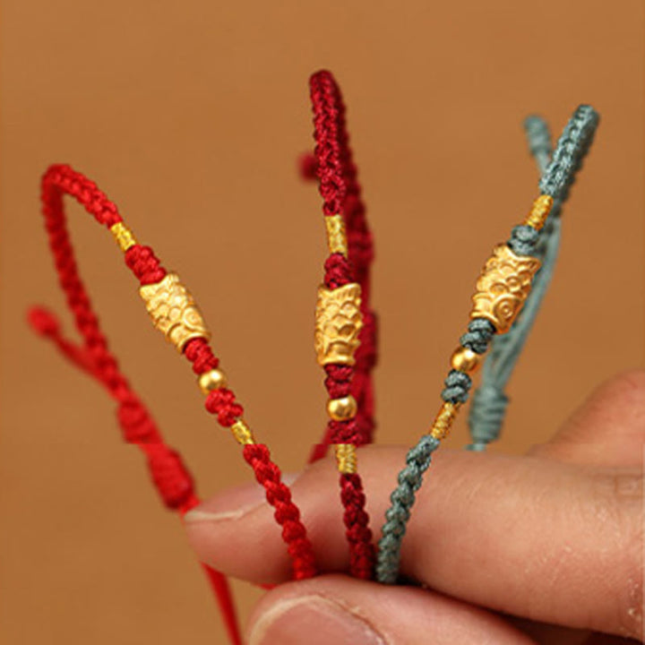 Bracelet tressé fait main en or 999 avec Buddha Stones et protection contre la chance, motif poisson koï