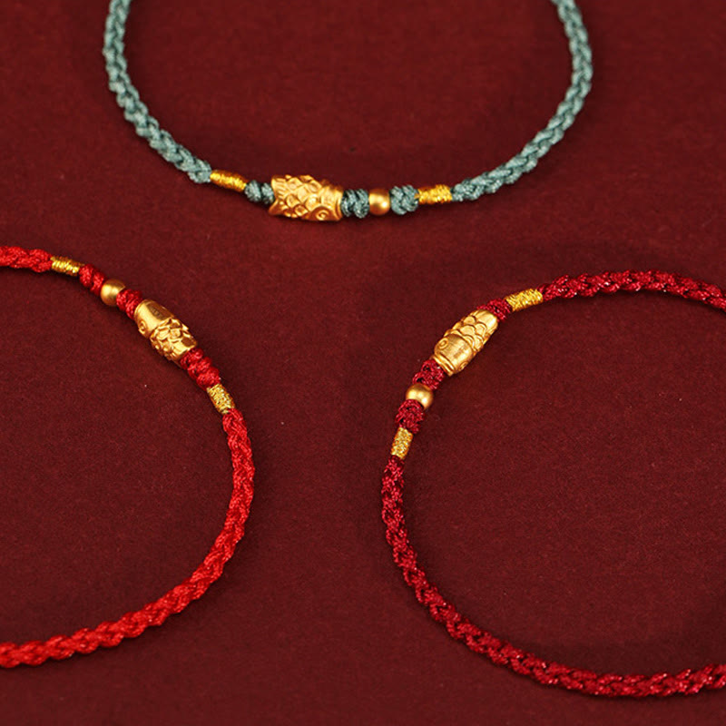Bracelet tressé fait main en or 999 avec Buddha Stones et protection contre la chance, motif poisson koï