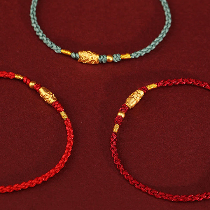Bracelet tressé fait main en or 999 avec Buddha Stones et protection contre la chance, motif poisson koï