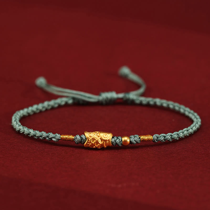 Bracelet tressé fait main en or 999 avec Buddha Stones et protection contre la chance, motif poisson koï