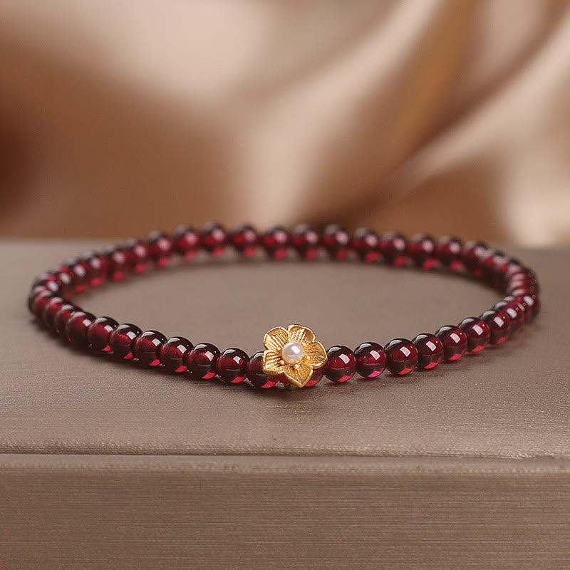Bracelet Buddha Stones Perles de grenat naturel 4 mm Fleur Passion