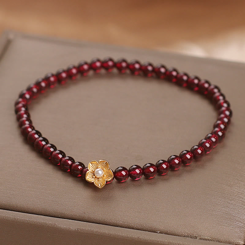 Bracelet Buddha Stones Perles de grenat naturel 4 mm Fleur Passion